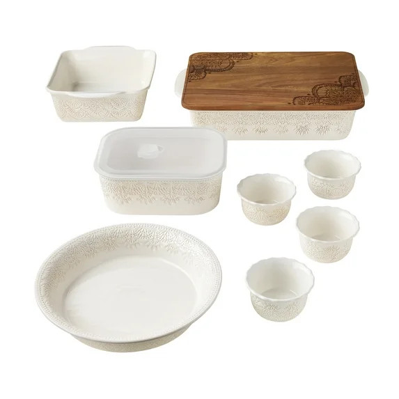 The Pioneer Woman Vintage Lace 10-Piece Ceramic Bakeware and Storage Set,  Linen | Walmart (US)