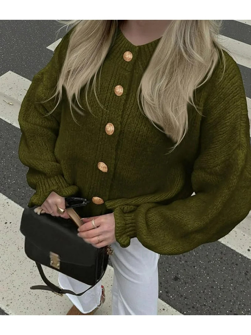 PRETTYGARDEN Womens Cropped Cardigans Trendy Ruffle Open Front Chunky Knit Sweater Oversized Butt... | Walmart (US)