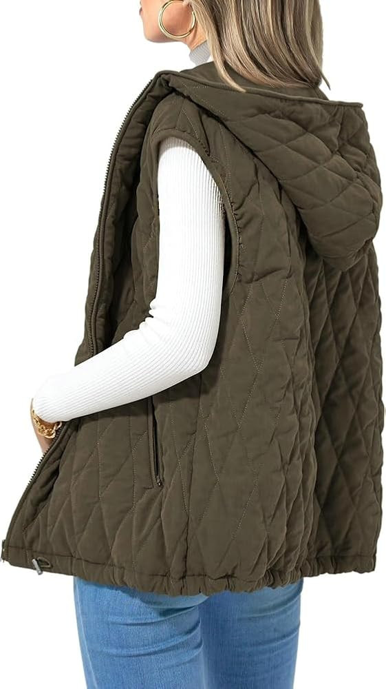 Womens Oversized Puffer Vest Casual Sleeveless Vests for Women Hooded Zip Up Fall Winter Coat Out... | Amazon (US)