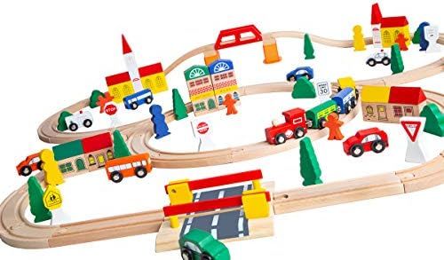 100-Piece Orbrium Toys Triple-Loop Wooden Train Set Fits Thomas Brio Chuggington | Amazon (US)