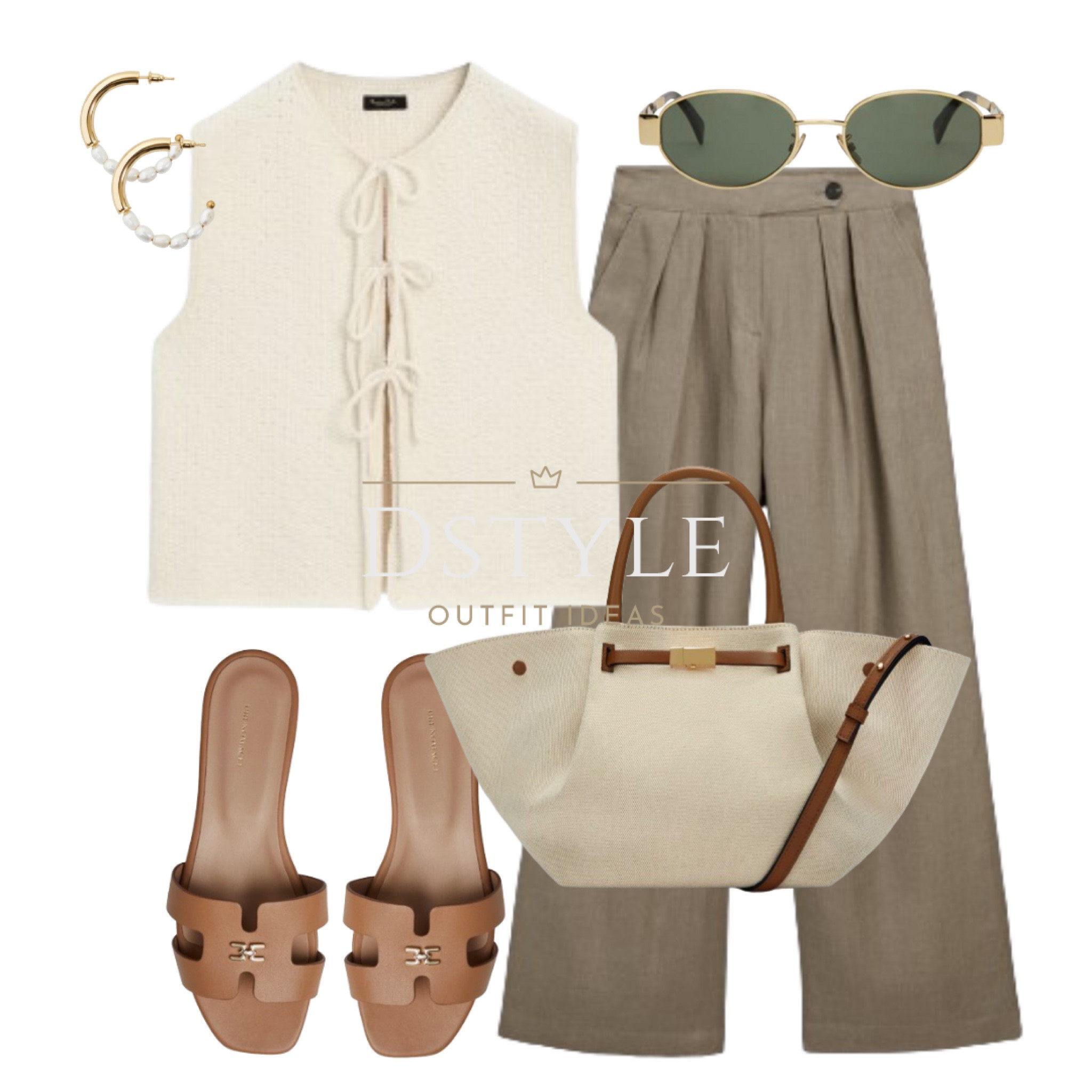 Cream knit vest/ waistcoat, mink linen trousers/ pants, brown slide sandals, CELINE sunglasses, matching bag

#LTKWorkwear #LTKItBag #LTKStyleTip