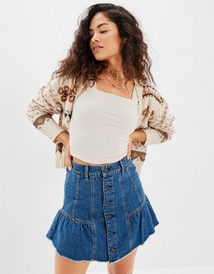 AE Tiered Denim Mini Skirt | American Eagle Outfitters (US & CA)