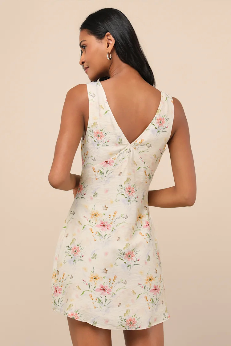 Jaziel Ivory Floral Sleeveless Mini Dress | Lulus