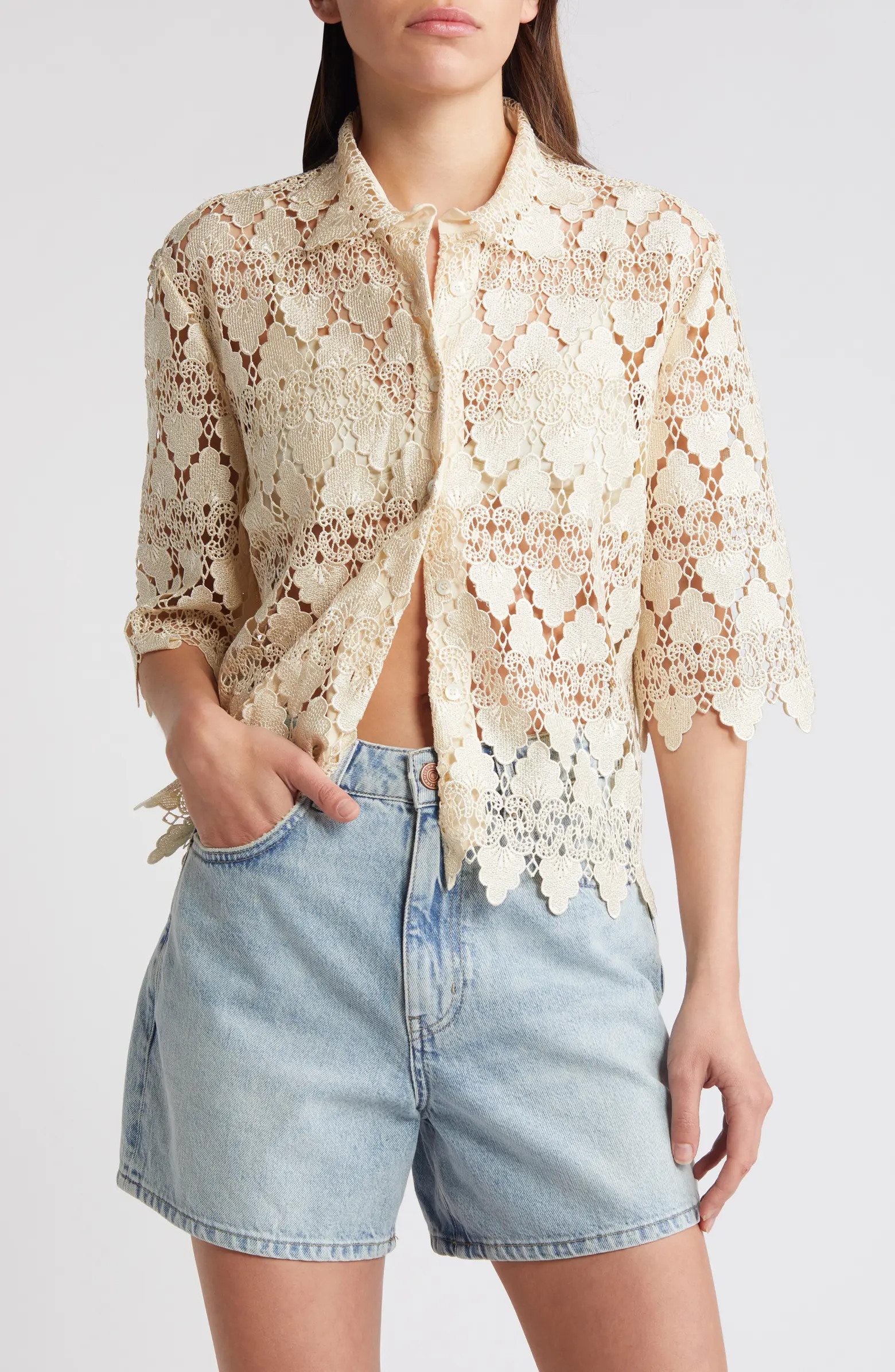 FRAME Lace Button-Up Shirt | Nordstrom | Nordstrom