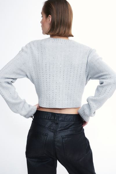 Cropped wool-blend cardigan - Light grey - Ladies | H&M GB | H&M (UK, MY, IN, SG, PH, TW, HK)
