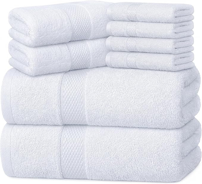 Infinitee Xclusives Luxury 100% Cotton Towel Set – 8 Piece Bathroom Towel Set (2 Bath Towels, 2... | Amazon (US)