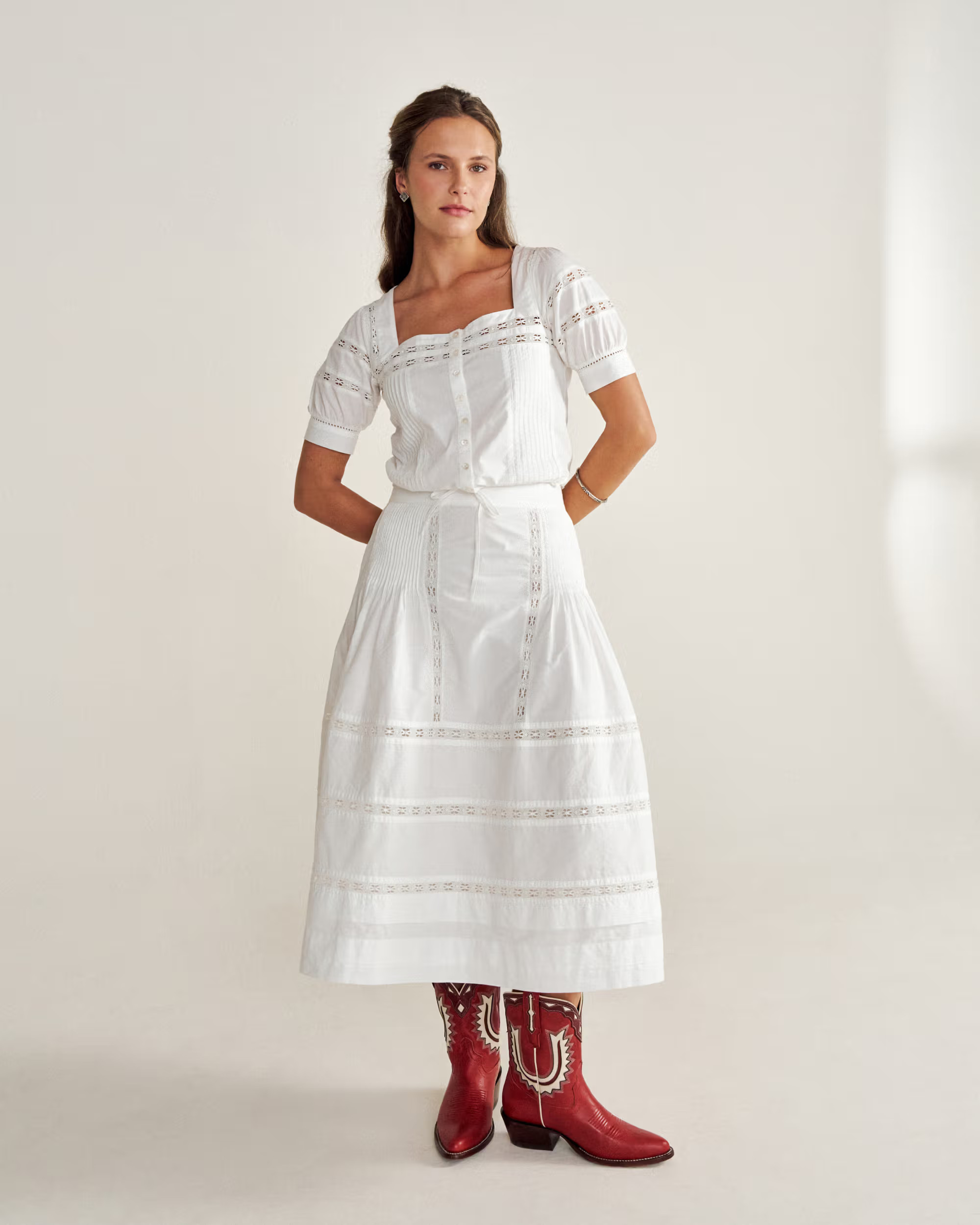 Women's Cotton Poplin Top - White | Tecovas | Tecovas