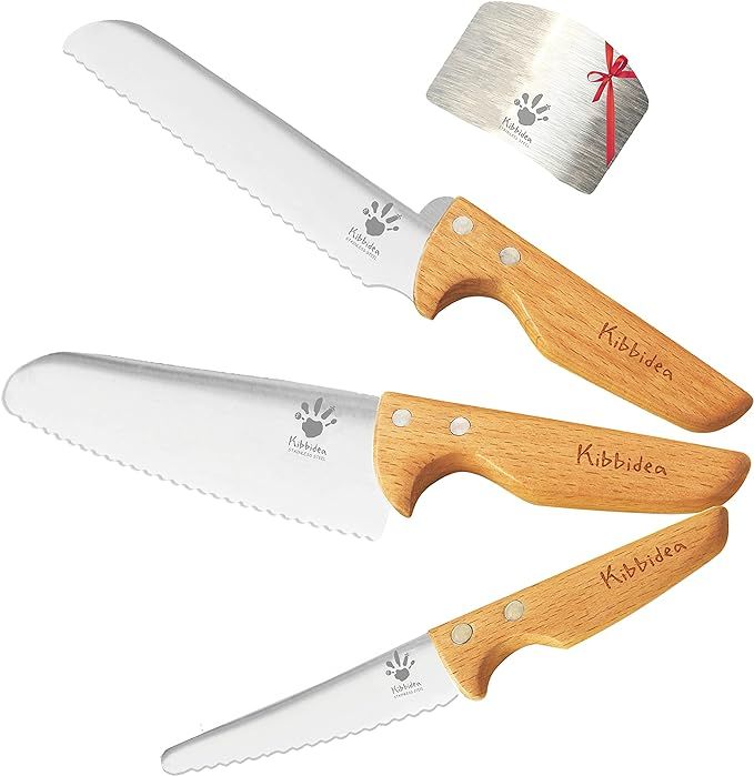 Kibbidea Kids Kitchen Knife for Real Cooking 4pcs- Stainless Steel Safety Knives- Children Serrat... | Amazon (US)