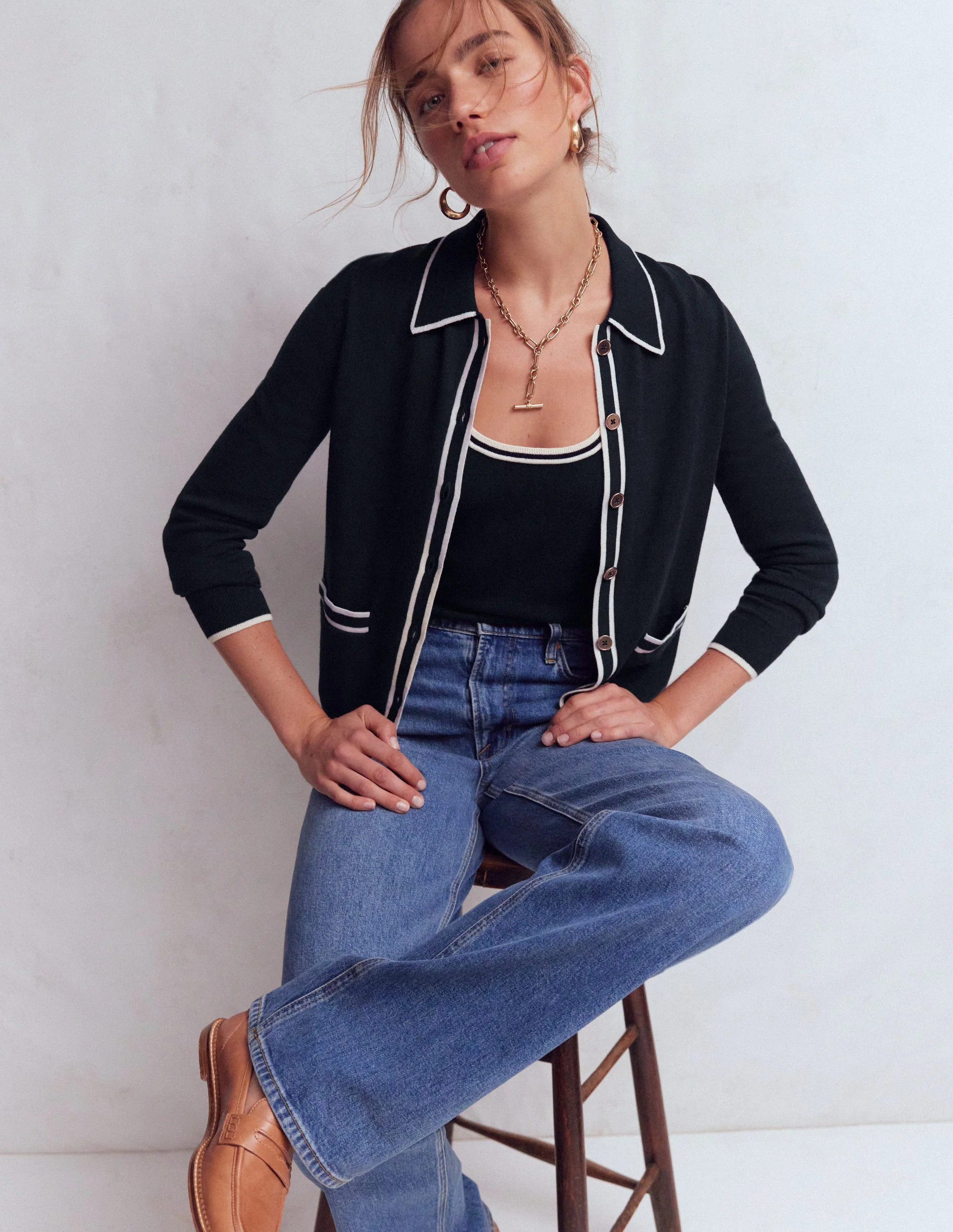 Liz Knitted Collared Cardigan-Navy | Boden UK