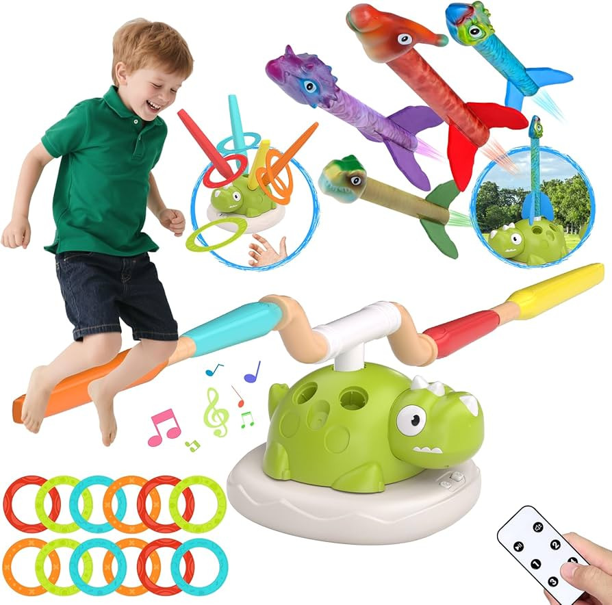 Indoor Outdoor Games for Kids, 3 in 1 Musical Jump, Ring Toss Game & Stomping Rocket Launcher for... | Amazon (US)