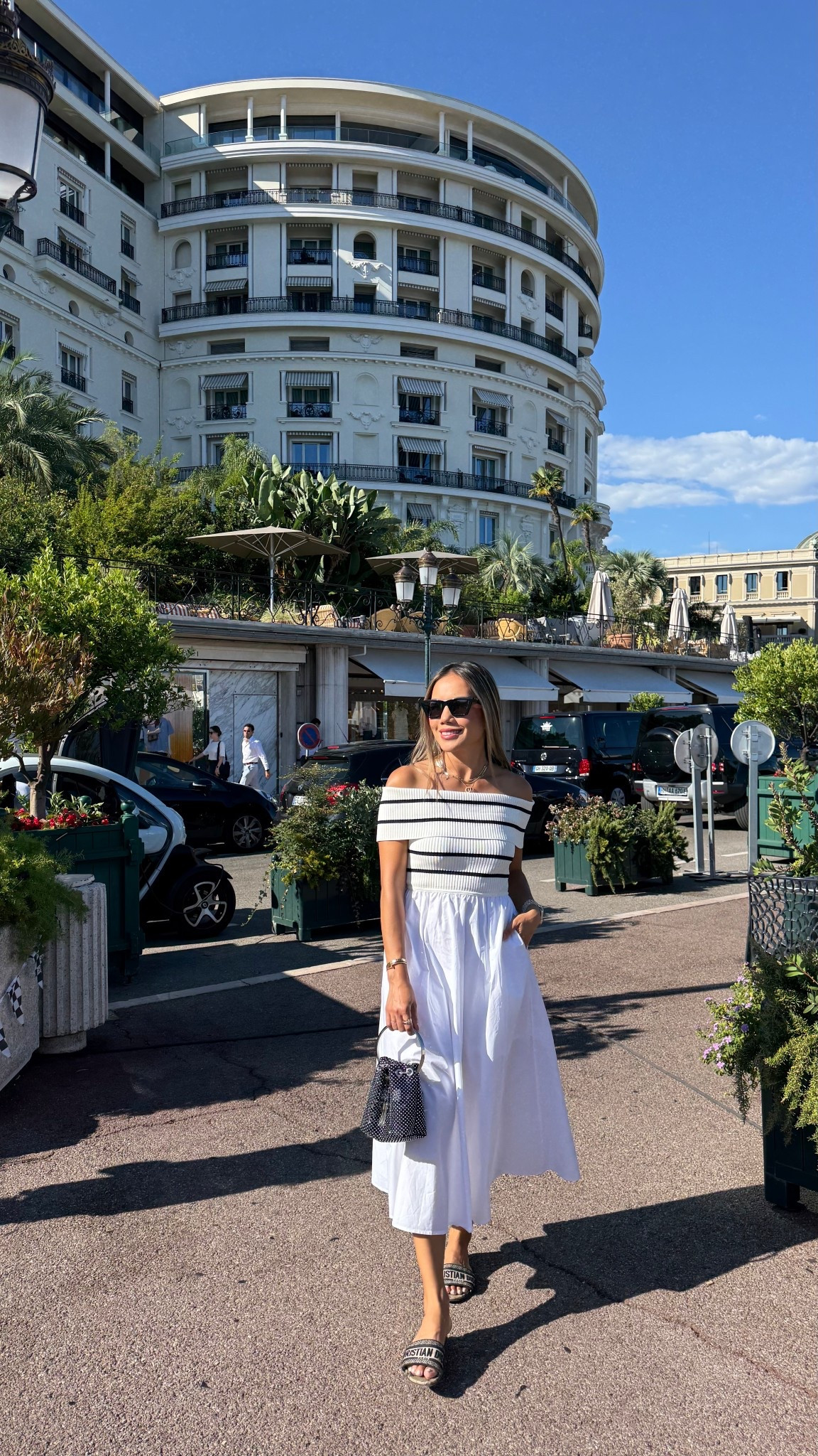 Milly Off The Shoulder Stripe Knit Poplin Midi Dress is the absolute stunner for summer vacation 