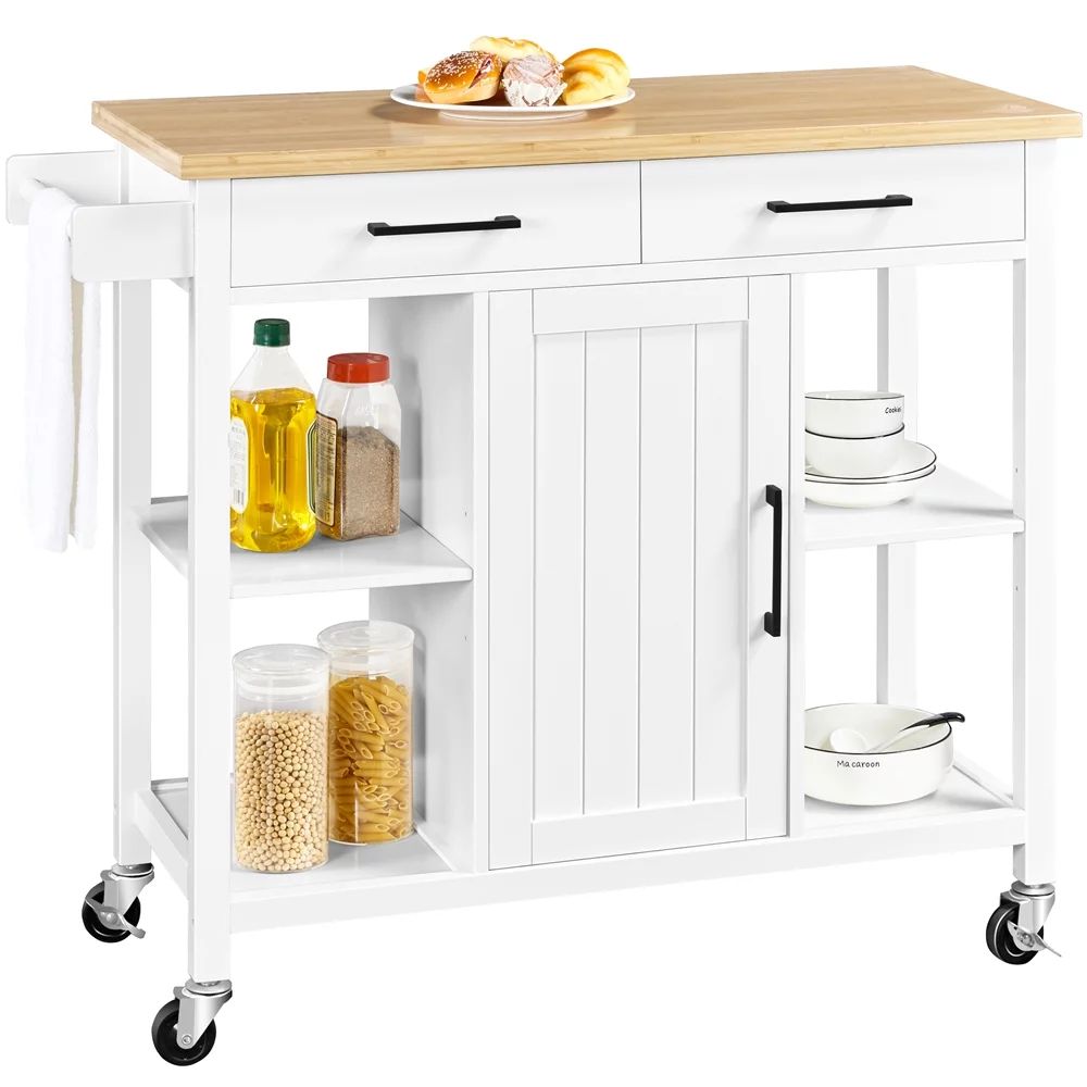 SmileMart Rolling Kitchen Storage Trolley Cart with Cabinet, Drawers and Towel Bar, White - Walma... | Walmart (US)