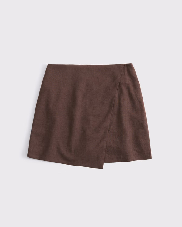 Women's The A&F Scarlett Linen-Blend Wrap Mini Skort | Women's Bottoms | Abercrombie.com | Abercrombie & Fitch (US)