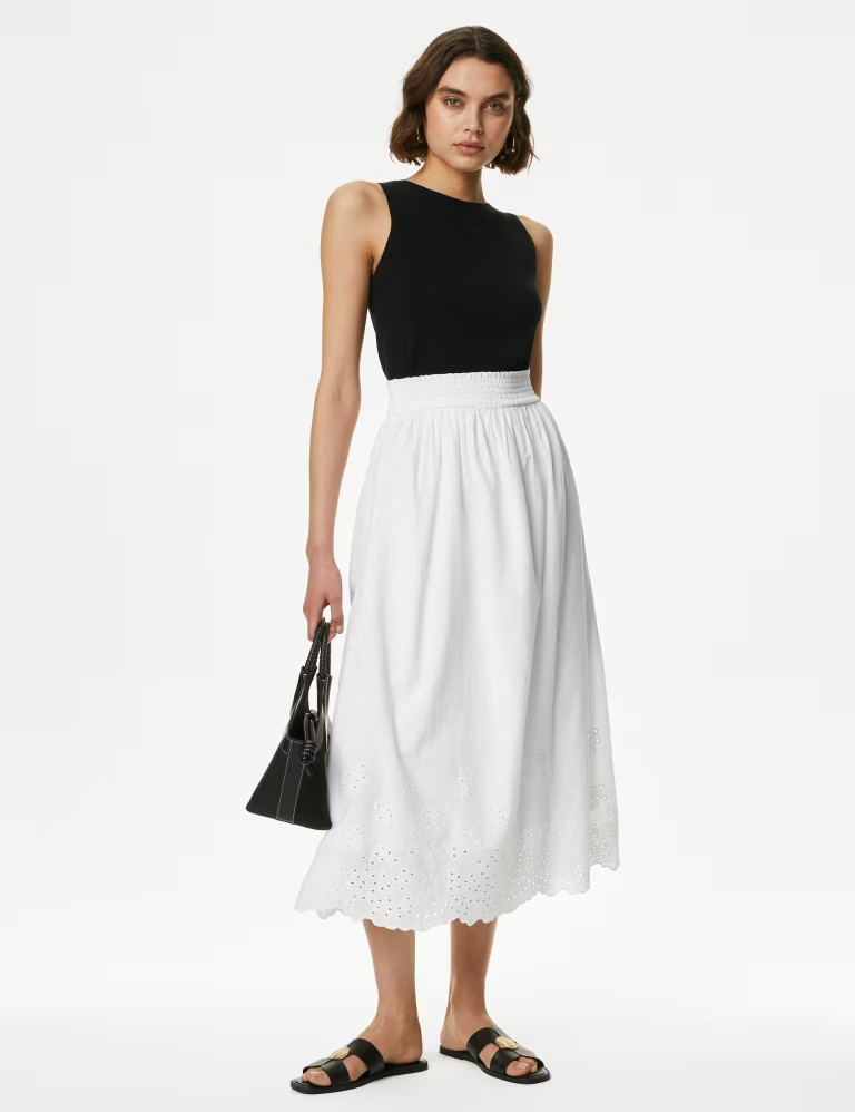 Pure Cotton Broderie Midi Skirt | Marks & Spencer (UK)