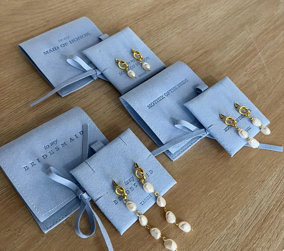 Knot Pearl Drop Earrings With Dusty Blue Gift Pouch, Perfect Bridesmaid Gift, Wedding Earrings, M... | Etsy (US)