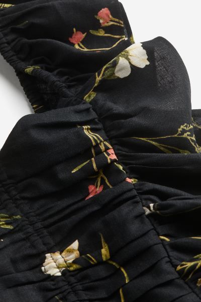 Linen-blend Cropped Blouse - Black/floral - Ladies | H&M US | H&M (US + CA)