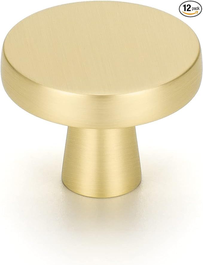 OYX Brushed Brass Cabinet Knobs 12PACK Gold Cabinet Knobs Round Knobs Gold Drawer Knobs for Cabin... | Amazon (US)