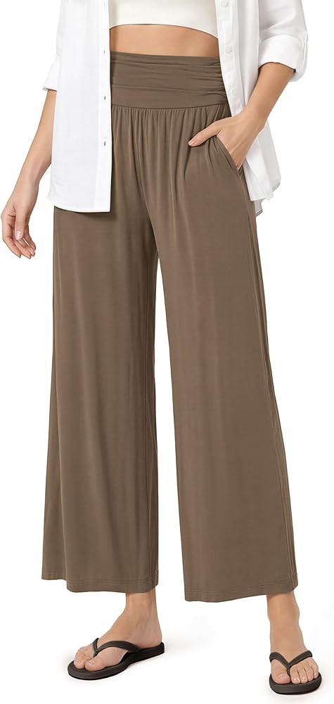 ODODOS Women's Wide Leg Palazzo Lounge Cropped Pants with Pockets Light Weight Comfy Pajama Capri... | Amazon (US)