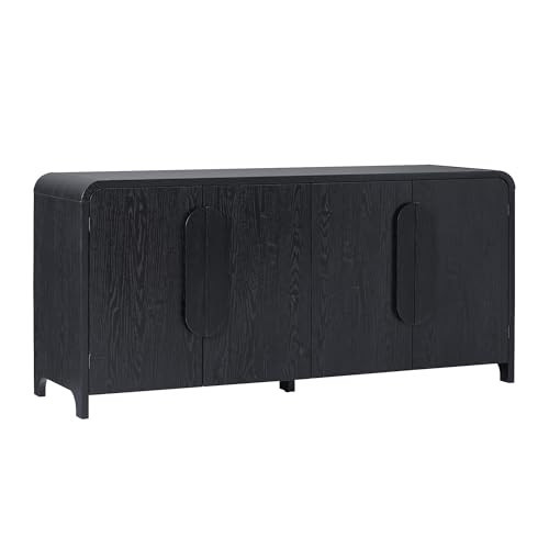 Walker Edison 64" Modern Sideboard with Rounded Edges, Dining Room Buffet Cabinet with Statement Wooden Handles, Natural Wood Look and Feel, Adjustable Shelves, Black | Amazon (US)