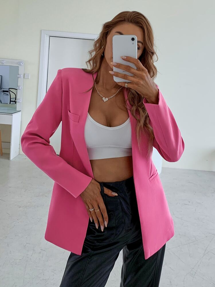 Solid Pad Shoulder Blazer | SHEIN