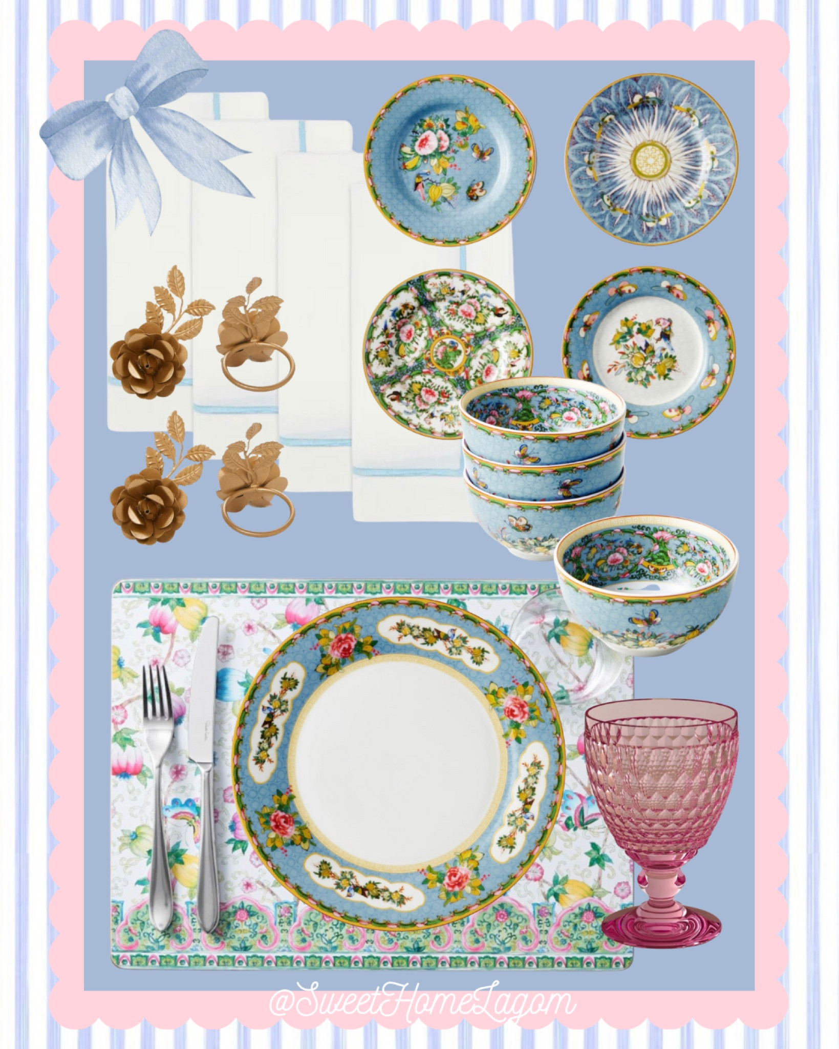 Blue and pink tablescape!! I love everything from this Williams Sonoma Famille Rose collection. The bunny appetizer plates are my absolute favorite! 



decor inspiration | grandmillennial | southern living | chinoiserie | home decor | coastal | traditional | classic | granny chic | blue and white | pink bows | ruffle | preppy style 

#LTKfindsunder100 #LTKfindsunder50 #LTKhome