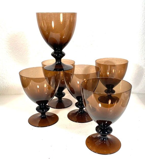 Midcentury Modern Set of 6 Fine Smoke Brown Glass Goblets | Etsy | Etsy (US)