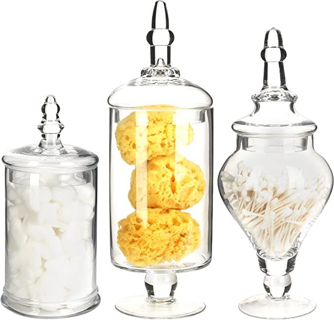 Amazon.com: Mantello Glass Apothecary Jars with Lids- Set of 3 Candy Jars for Candy Buffet - Apot... | Amazon (US)