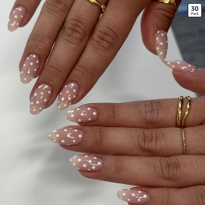 Polka Dot Press on Nails Short Almond Fake Nails Cute False Nails Press ons with White Dots Desig... | Amazon (US)