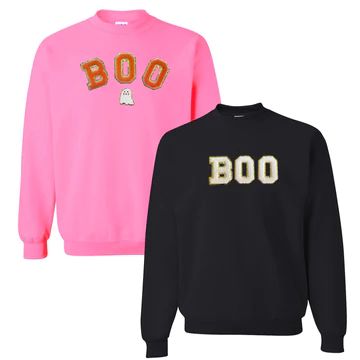 Boo Letter Patch Crewneck Sweatshirt | United Monograms