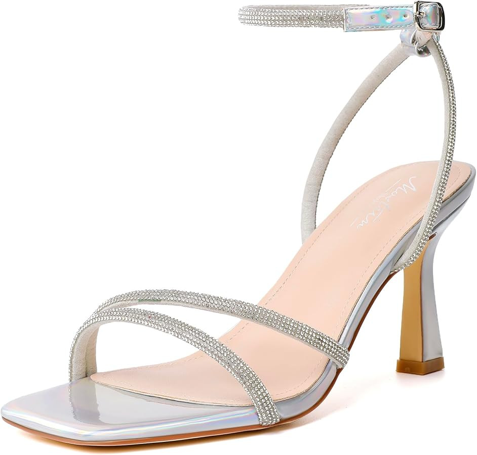 Mostrin Womens Sandals Strappy Heels for Women Ankle Strap Lace Up Heels Square Open Toe Heels Ti... | Amazon (US)