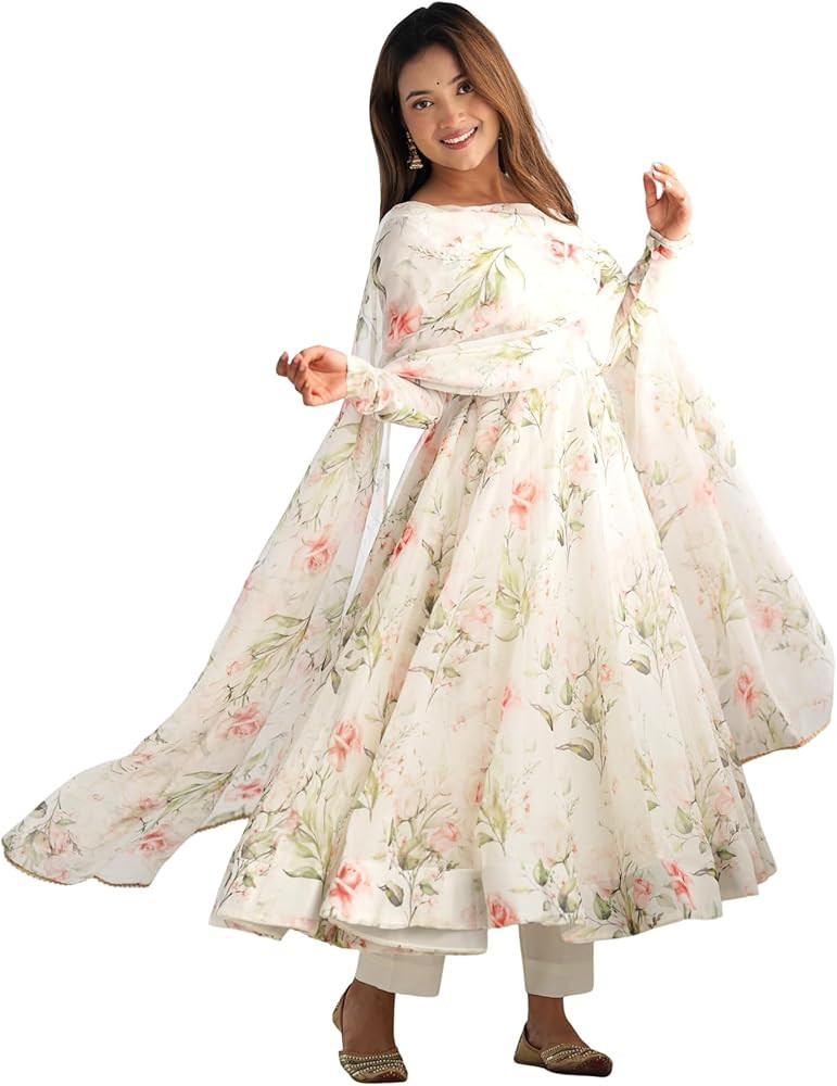 Shiv Collection Indian Style Pure Soft Georgette Anarkali Gown Sleeveless Set with Dupatta | Amazon (US)