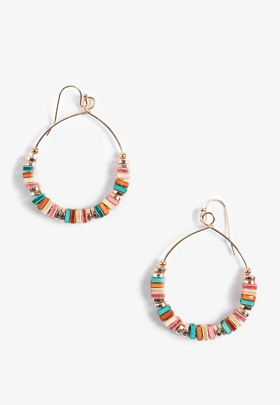 Gold Multi Color Beaded Hoop Earrings | Maurices