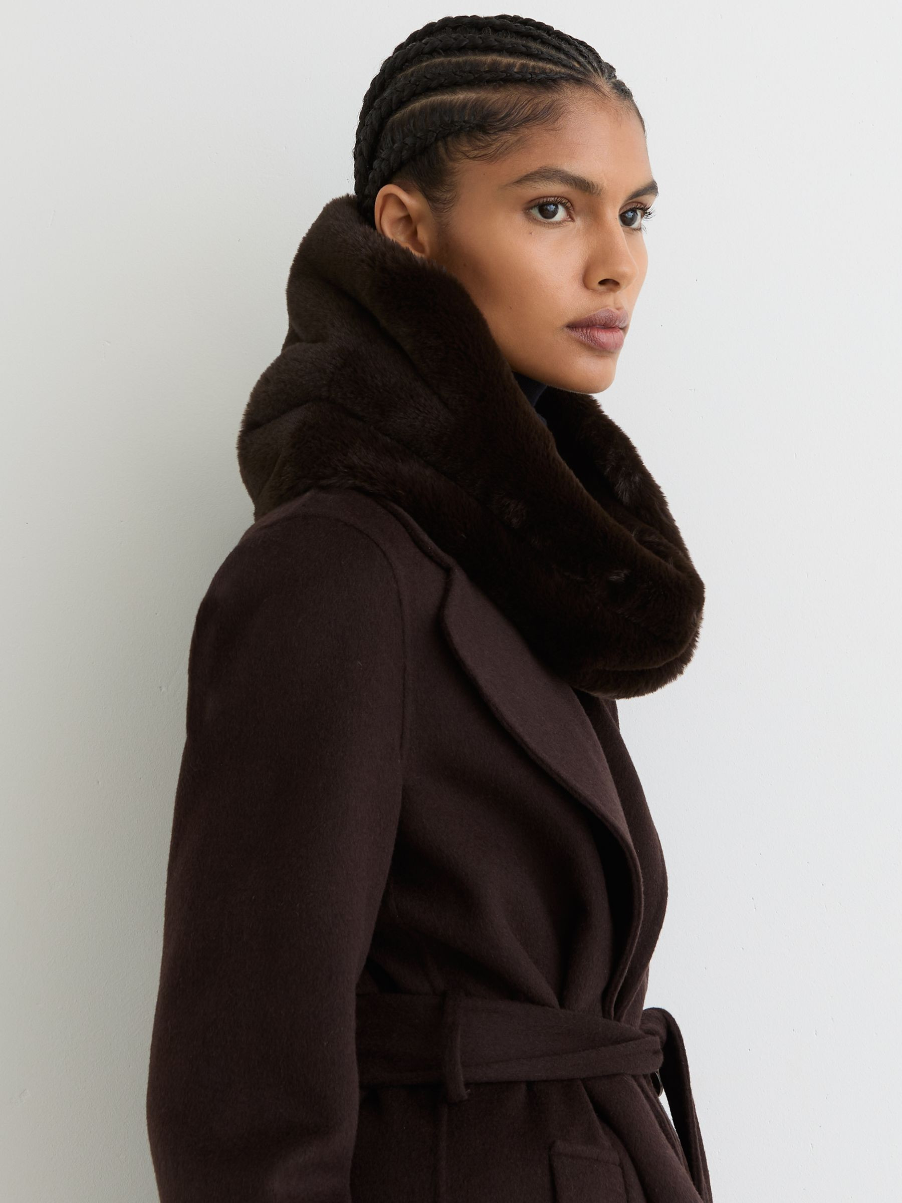 Reiss Faux Fur Snood in Chocolate - REISS | Reiss UK
