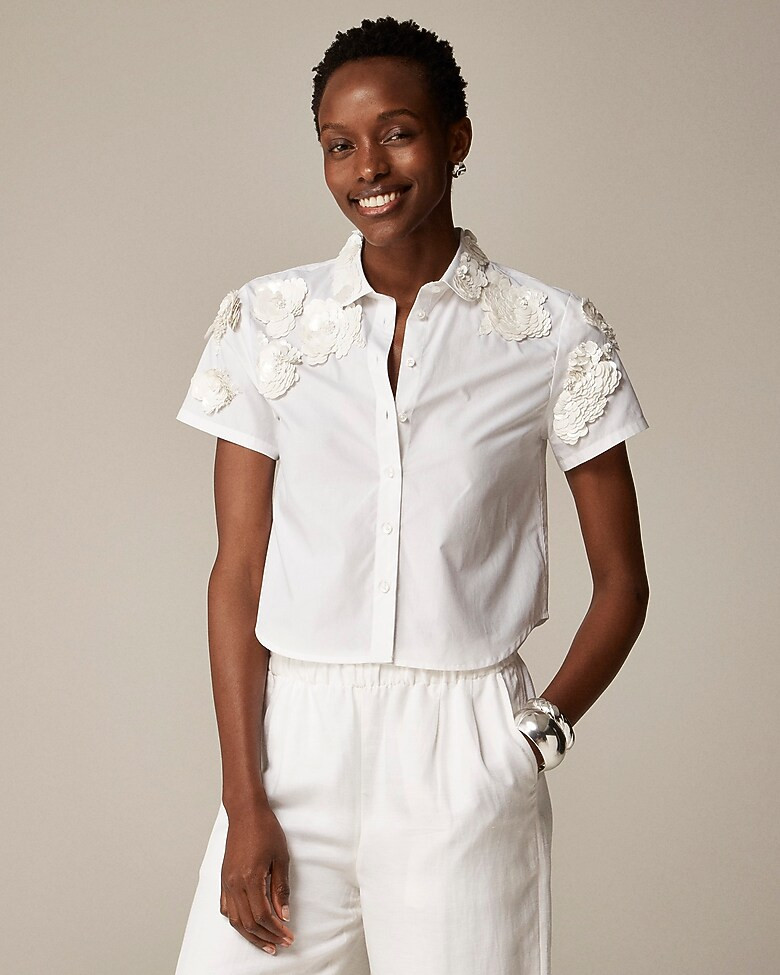 Collection cropped button-up shirt with floral appliqu&eacute;s | J. Crew US