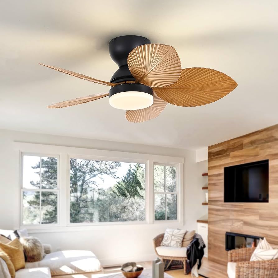 She's home 5 Palm Leaf Ceiling Fan with light, 30 Inch Ceiling Fans with Lights and Remote Contro... | Amazon (US)