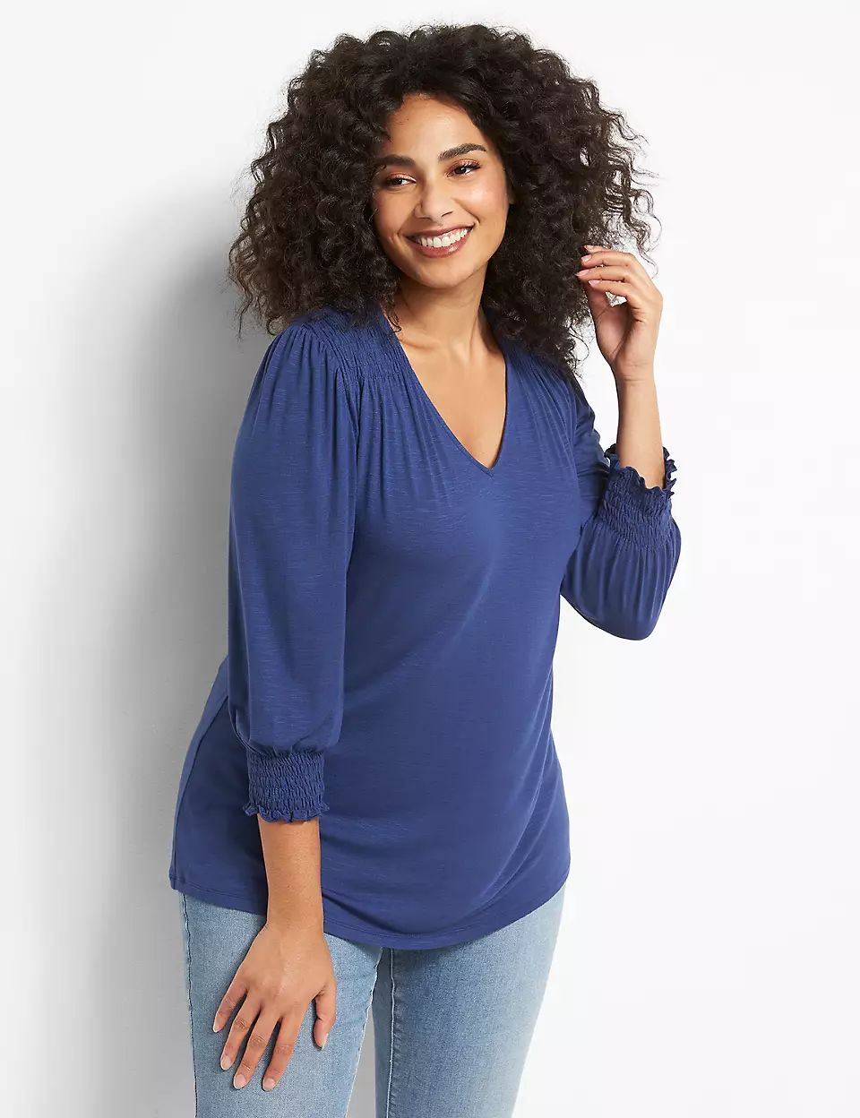 Elastic Cuff Tee with Shoulder Rouching | Lane Bryant (US)