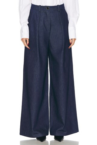 Rowen Rose Denim Pleat Pant in Denim-Dark | FWRD 