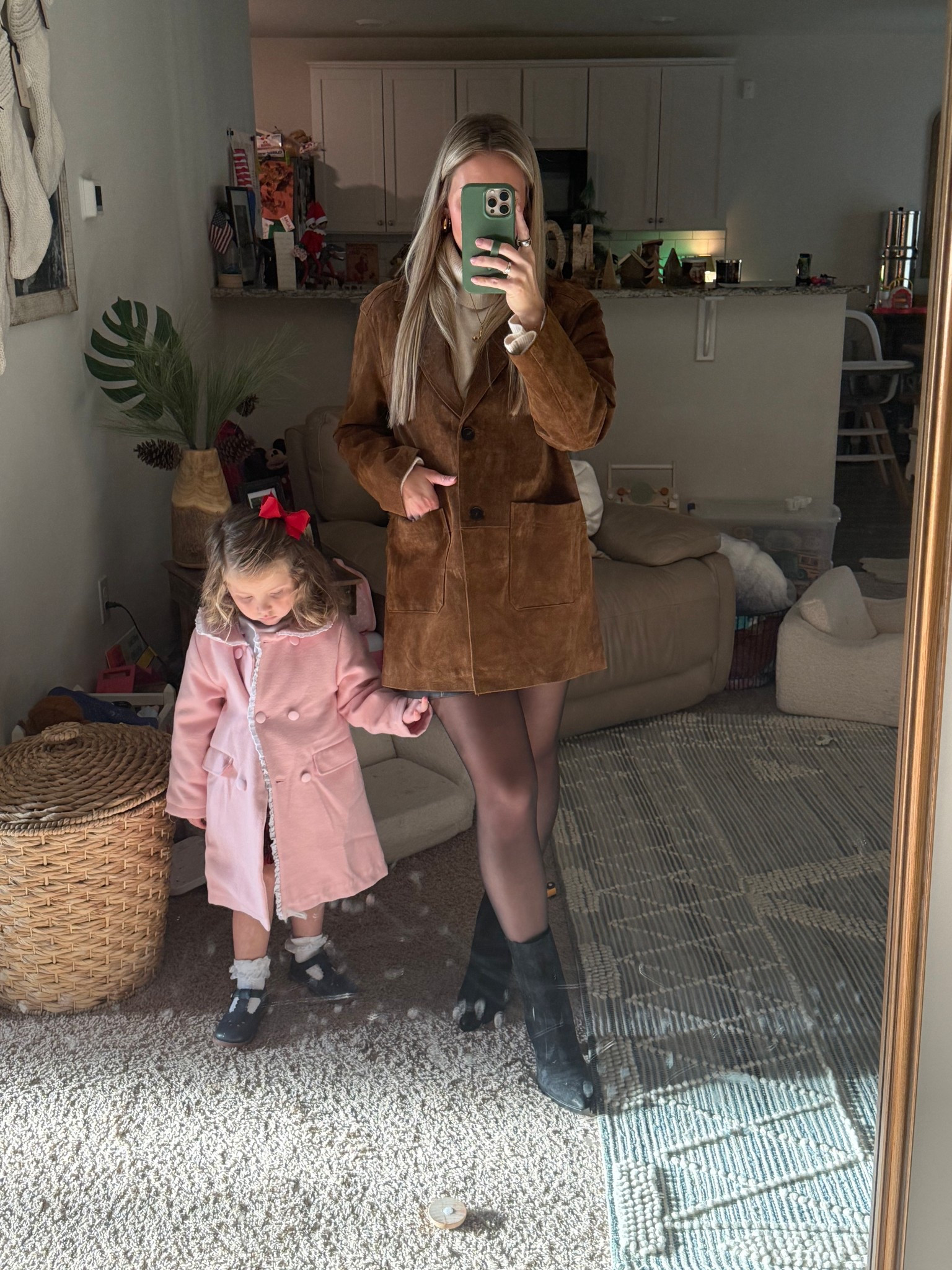 Zara suede coat M
Revolve sweater and skirt both M but could’ve used a small in skirt  (exact skirt is sold out) 
Amazon tights M
Sam Edelman booties tts 

#LTKootd #LTKFindsUnder100 #LTKHoliday