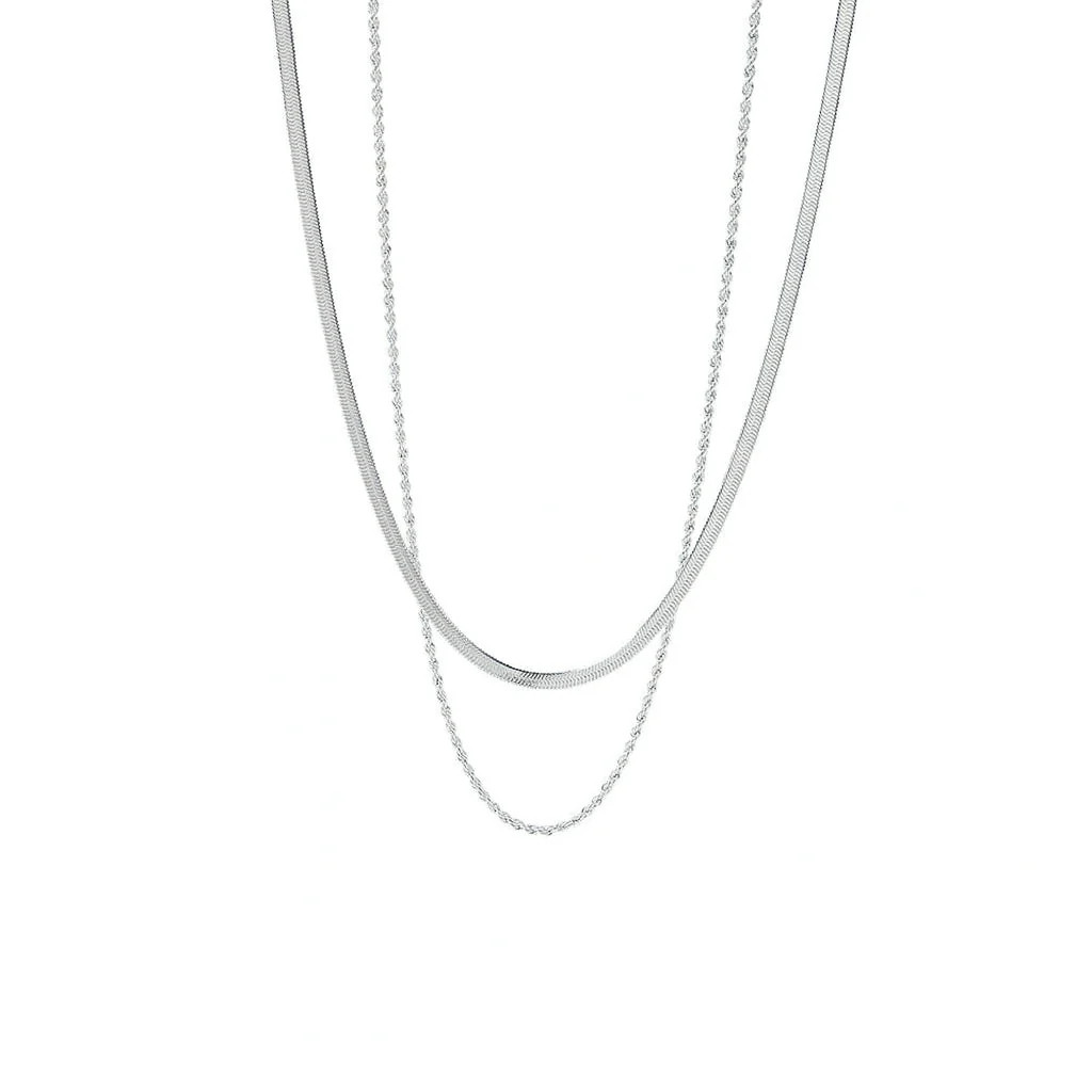 Bella “Silver” Herring Bone and Rope Chain Stack Necklace | ALAIS BRANCHE'