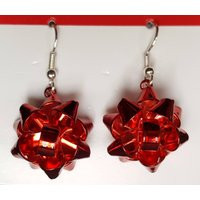 Fun Festive Shiny Red Christmas Earrings With Bows, Present Bow Holiday Earrings, Gift | Etsy (US)