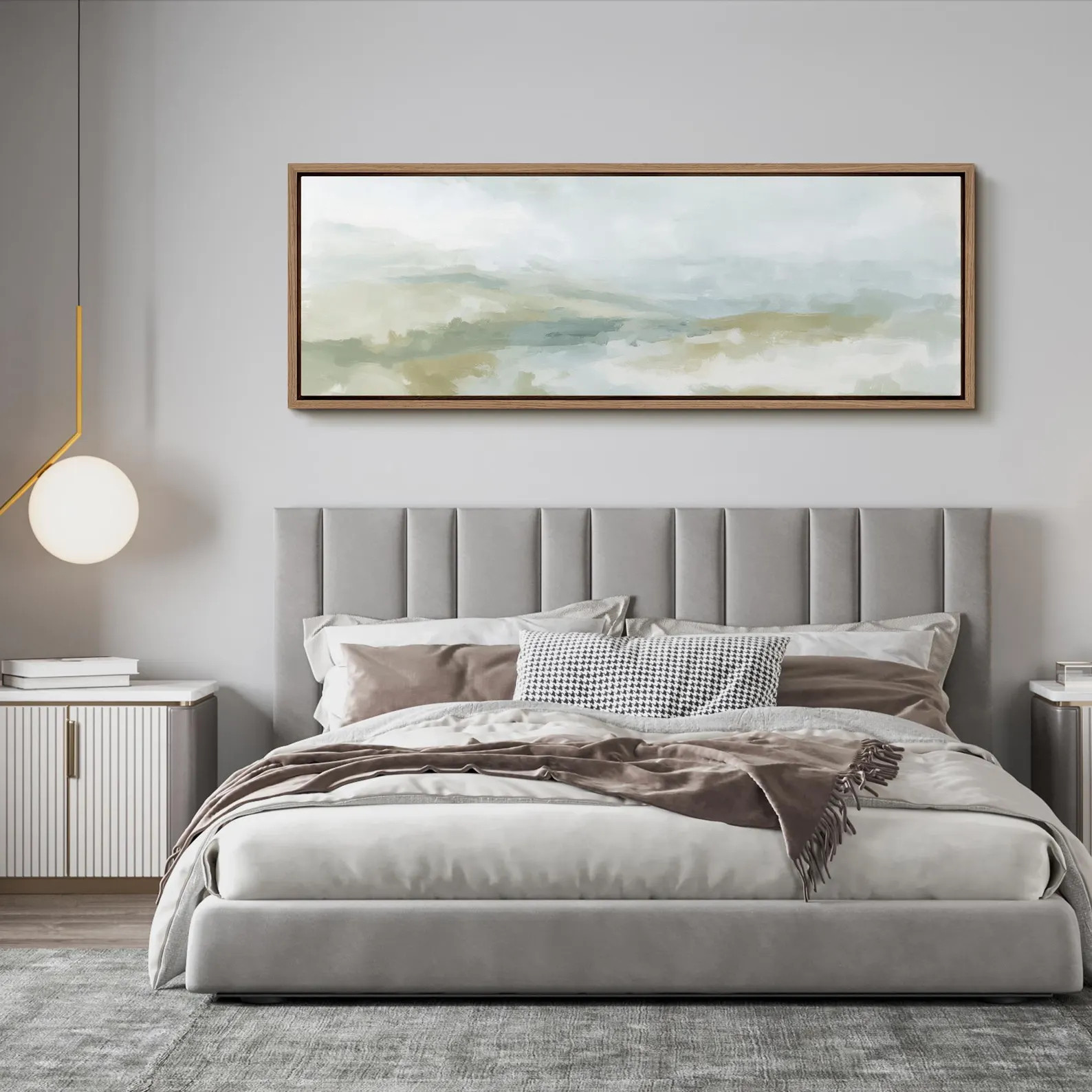 Green & Blue Abstract Landscape Wall Art - Large Framed Canvas Print, Minimalist Horizon Painting... | Etsy (US)