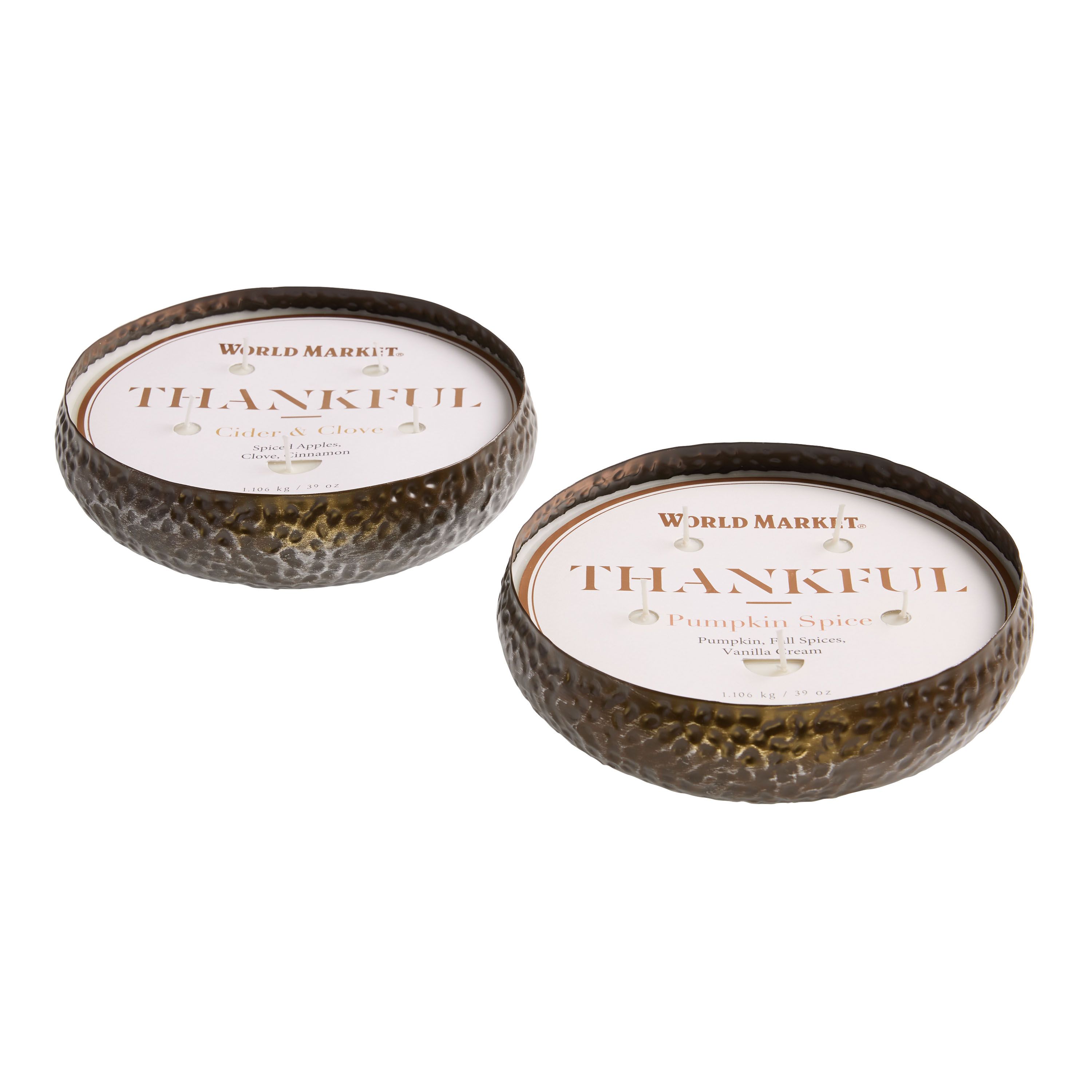 Large Hammered Bronze Thankful 5 Wick Scented Candle | World Market