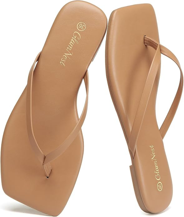 Women's Flip Flops Comfortable Square Open Toe Thong Ladies Summer Beach Flats Sandals | Amazon (UK)
