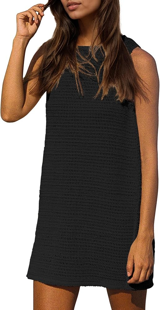 Gacaky Women's Summer Mini Dress Swimsuit Crochet Swim Cover Up Bathing Suit Swimwear Mesh Knit B... | Amazon (US)