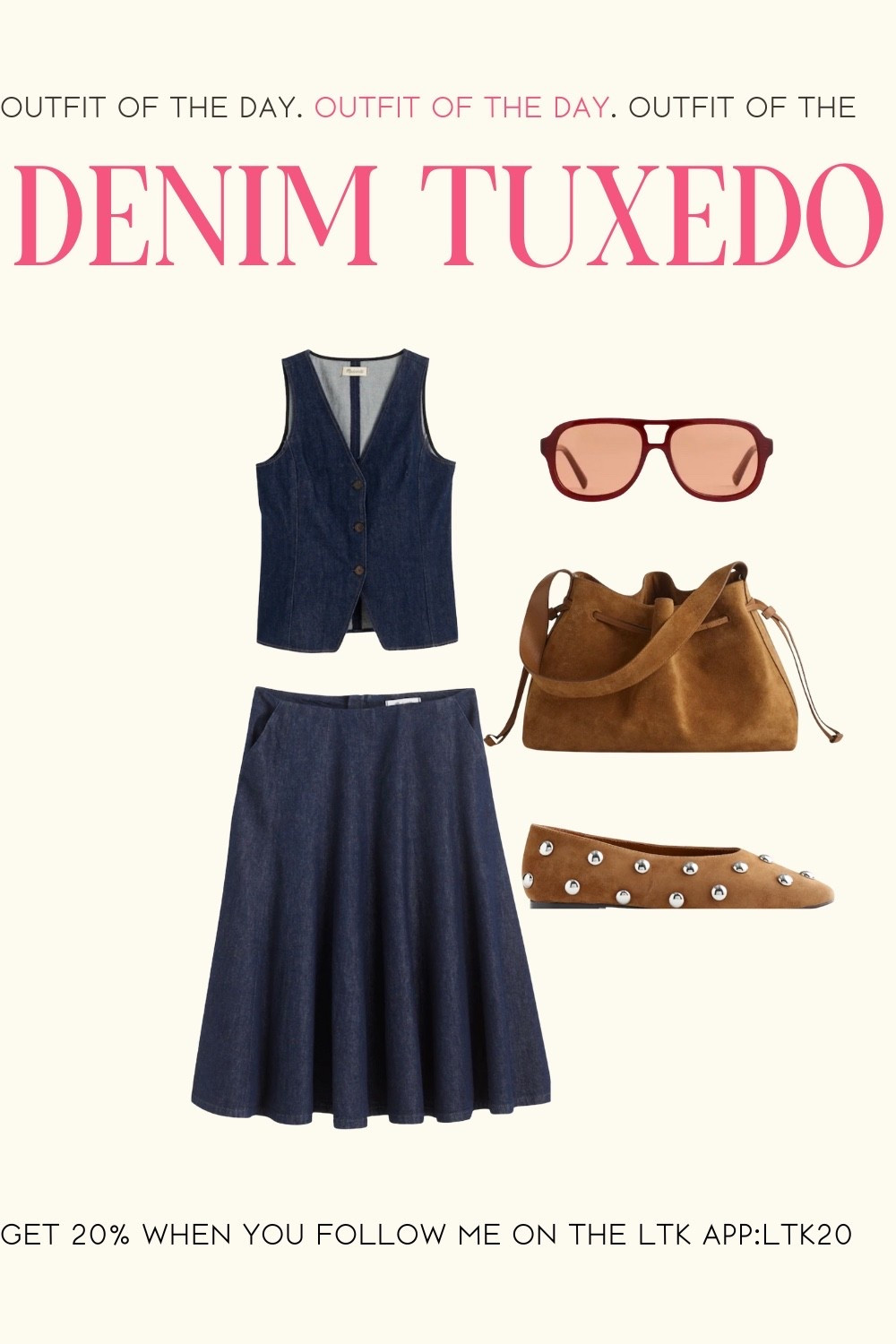 Denim tuxedo but make it modern. Absolutely in love with this dark denim skirt and vest (sold separately) but paired together makes a statement for sure! Pair with neutral accessories- such as this soft, slouchy suede bag and metal studded ballet flats. Add red sunnies and a red lip for a pop of color! 
Getting dressed doesn’t have to be hard when you have staples like this in your closet!

All items are from @madewell and right now you can save 20% at madewell by shopping in the LTK App. Have you followed me on LTK yet? 

Now tag someone who’d love this look!

#LTKxMadewell #LTKOver40 #LTKWorkwear