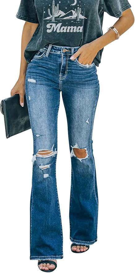 KUNMI Women's Flare Bell Bottom Jeans High Waisted Wide Leg Bootcut Jeans Stretchy Denim Pants | Amazon (US)