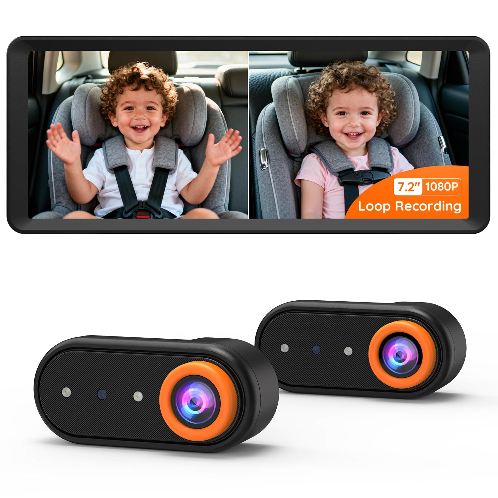 BM5 MAX 1080P HD Dual Baby Car Camera with Recording, 7.2” Split Screen Monitor for 2 Kids, Dua... | Amazon (US)