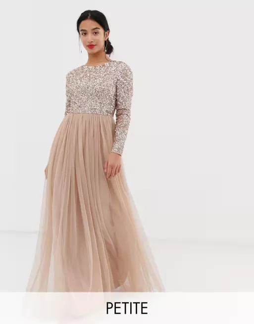 Long sleeve sequin sale top maxi tulle dress