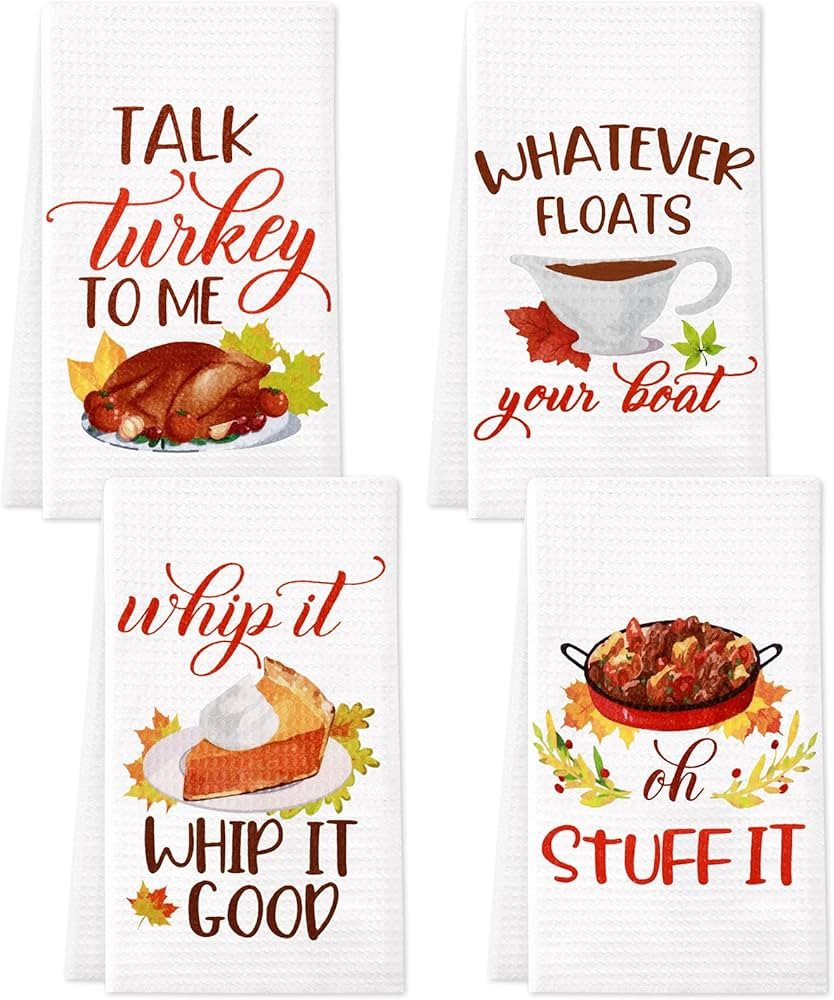 Vansolinne Funny Thanksgiving Kitchen Towels Tea Towel Autumn Harvest Turkey Maple Leaves Farmhou... | Amazon (US)