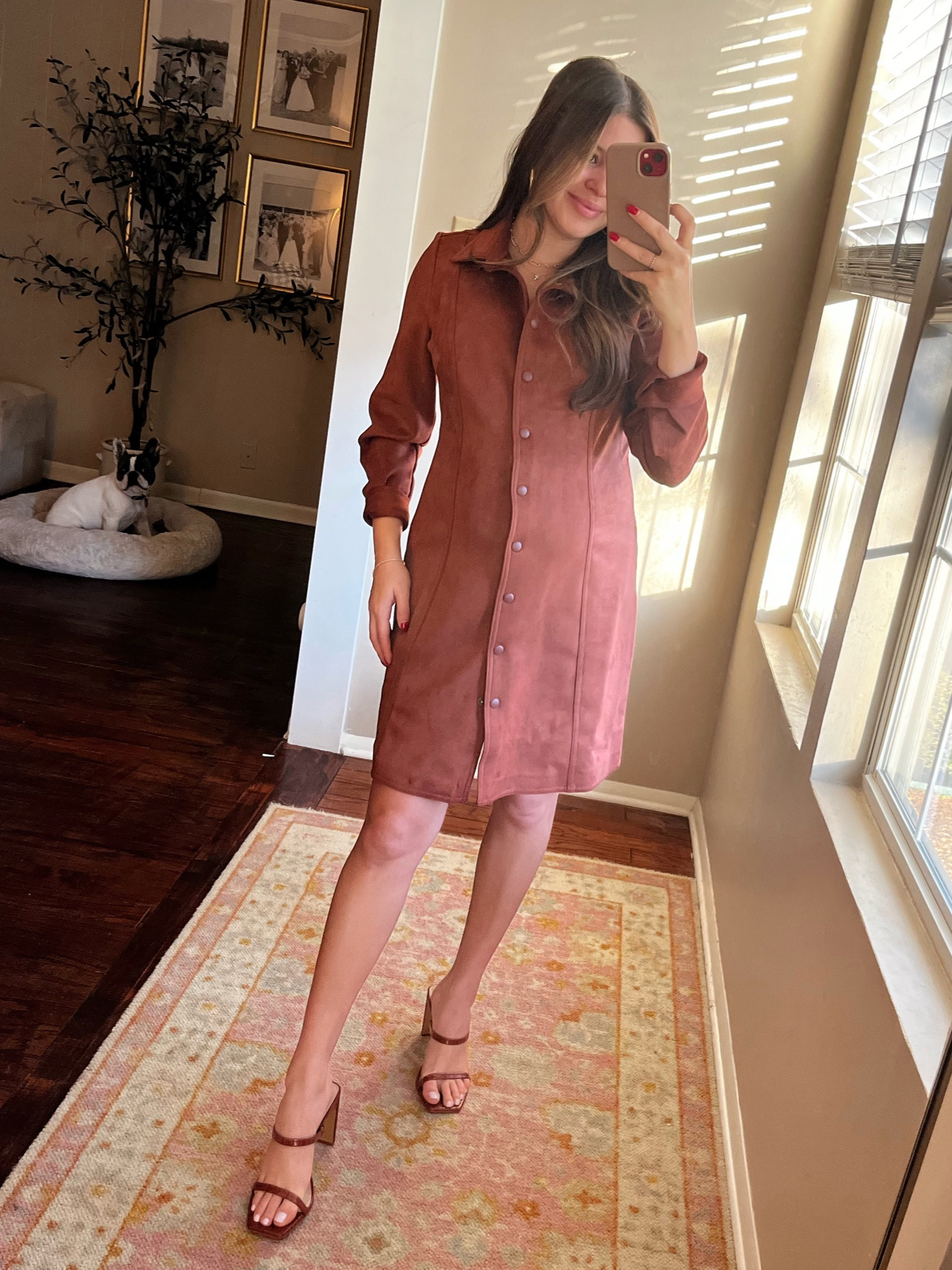Fall look for the office today 

Fall Outfit, Faux Suede Dress, Long Sleeve Dress, Button Down Dress, Gap, Dillards, Amazon Find, Brown Heels, Square Toe Heel, Gold Hoops, Saddle Brown, Banana Republic 

#LTKstyletip #LTKfindsunder100 #LTKbump